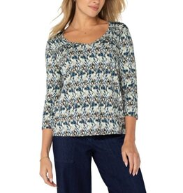 Liverpool Los Angeles Liverpool 3/4 Sleeve Shirred Detail Knit Top