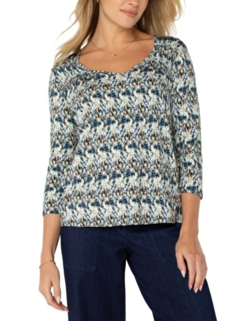 Liverpool Los Angeles Liverpool 3/4 Sleeve Shirred Detail Knit Top