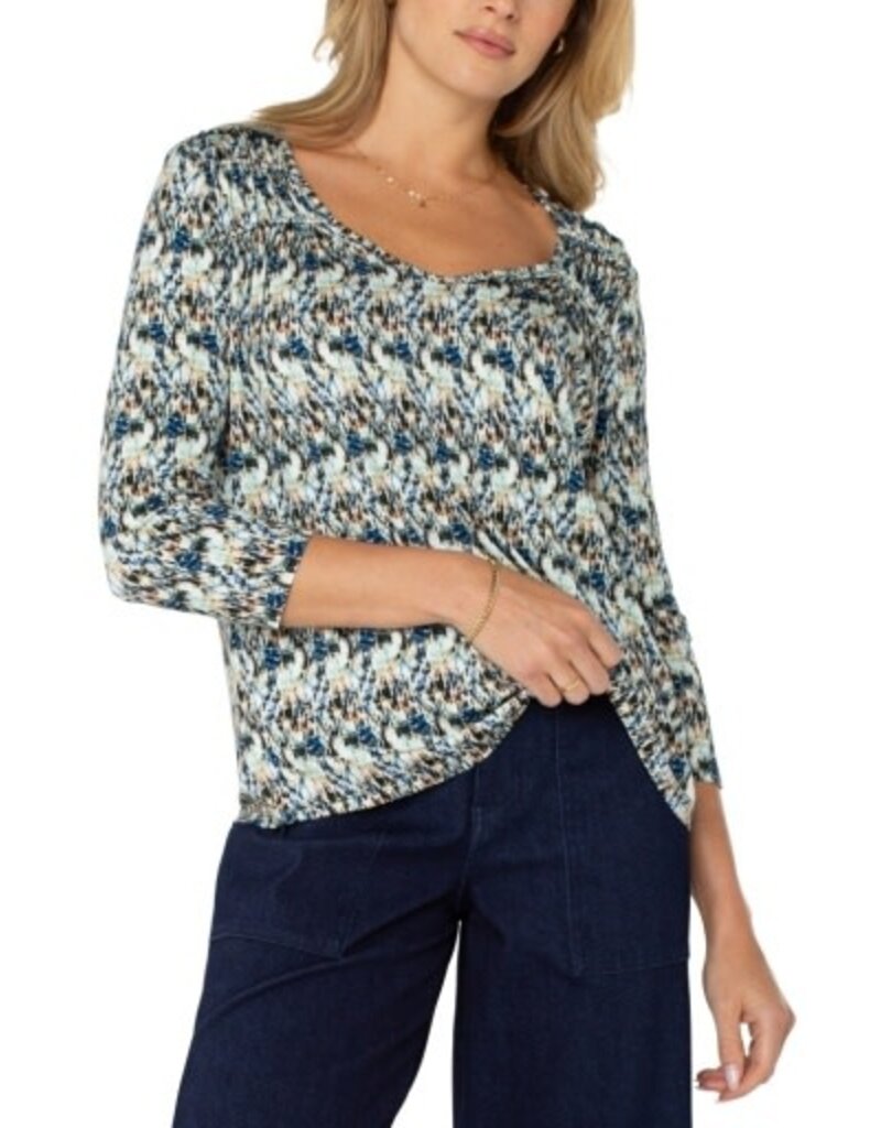 Liverpool Los Angeles Liverpool 3/4 Sleeve Shirred Detail Knit Top