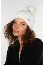 Liverpool Los Angeles Liverpool Cable Knit Beanie Faux Fur Pom Snow White
