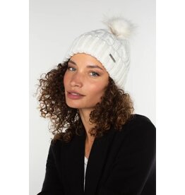Liverpool Los Angeles Liverpool Cable Knit Beanie Faux Fur Pom Snow White