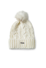 Liverpool Los Angeles Liverpool Cable Knit Beanie Faux Fur Pom Snow White