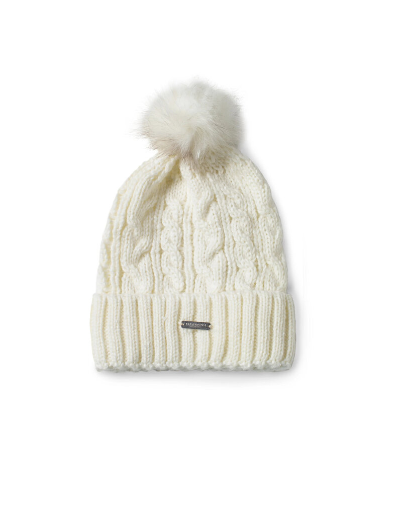Liverpool Los Angeles Liverpool Cable Knit Beanie Faux Fur Pom Snow White