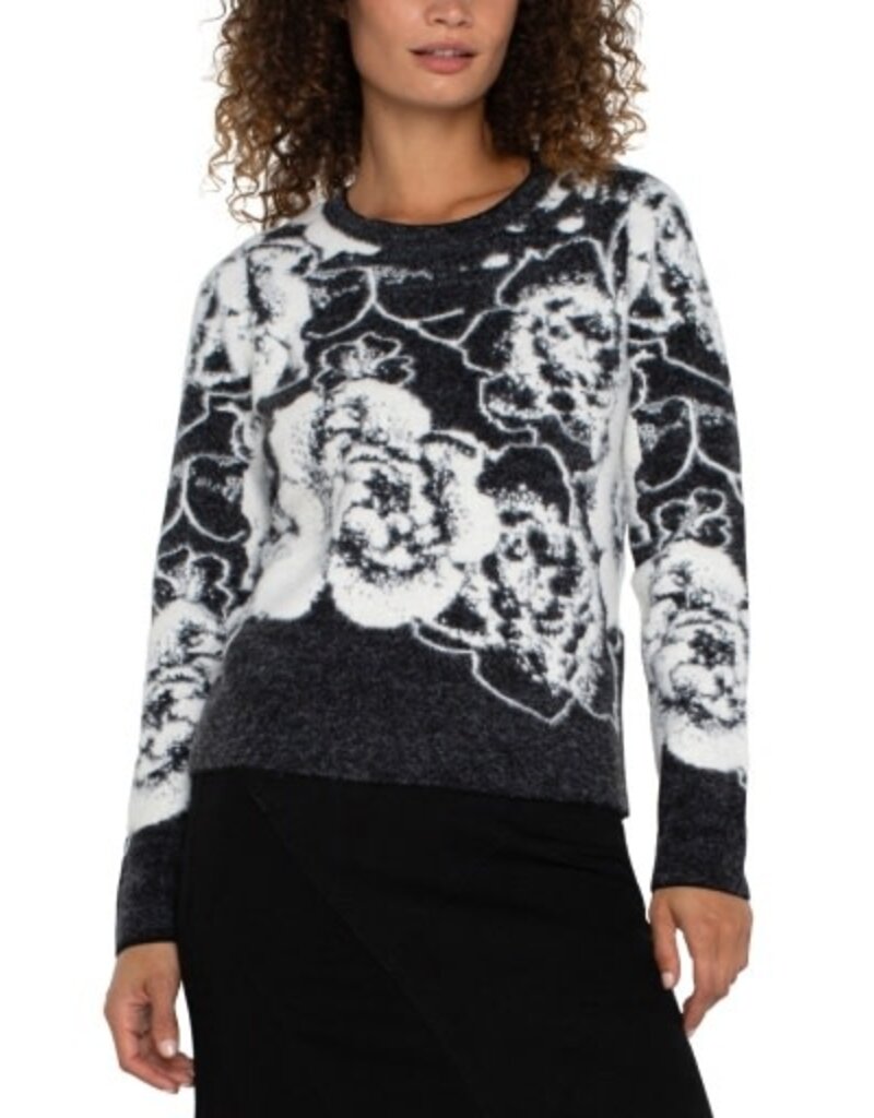 Liverpool Los Angeles Liverpool Long Sleeve Crew Neck Sweater Black & White Floral