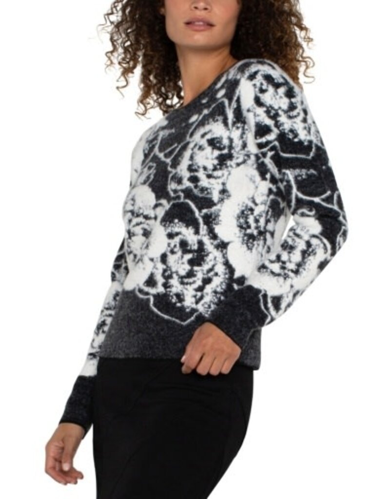 Liverpool Los Angeles Liverpool Long Sleeve Crew Neck Sweater Black & White Floral