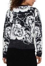 Liverpool Los Angeles Liverpool Long Sleeve Crew Neck Sweater Black & White Floral