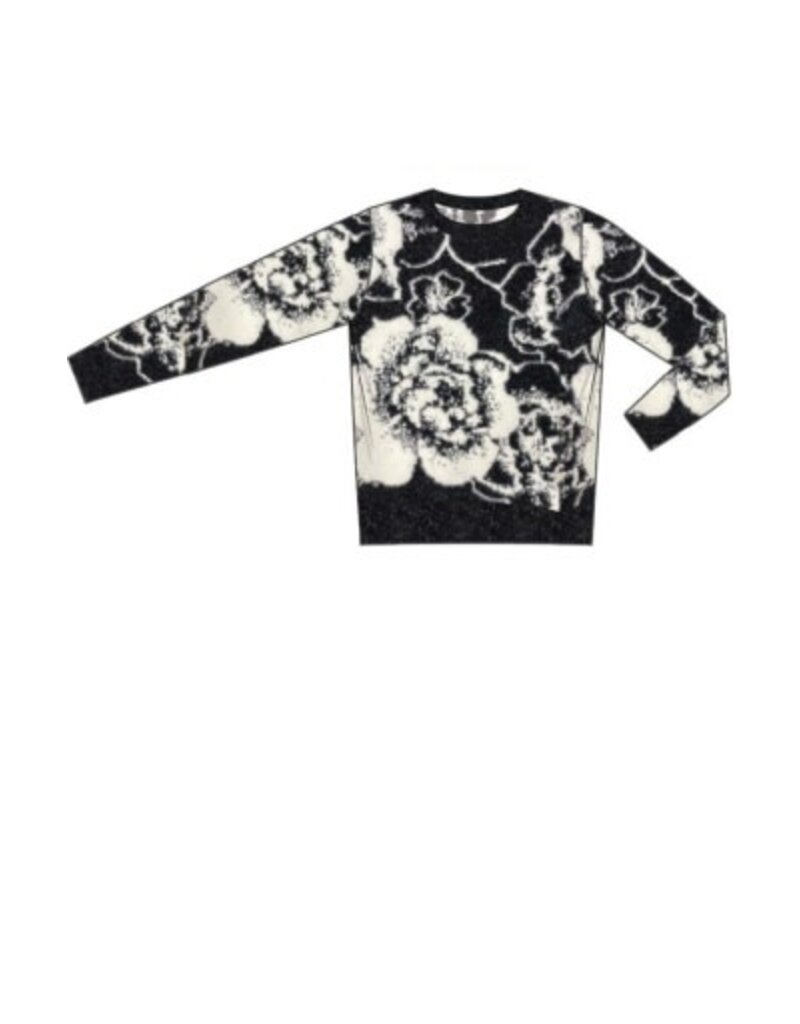 Liverpool Los Angeles Liverpool Long Sleeve Crew Neck Sweater Black & White Floral