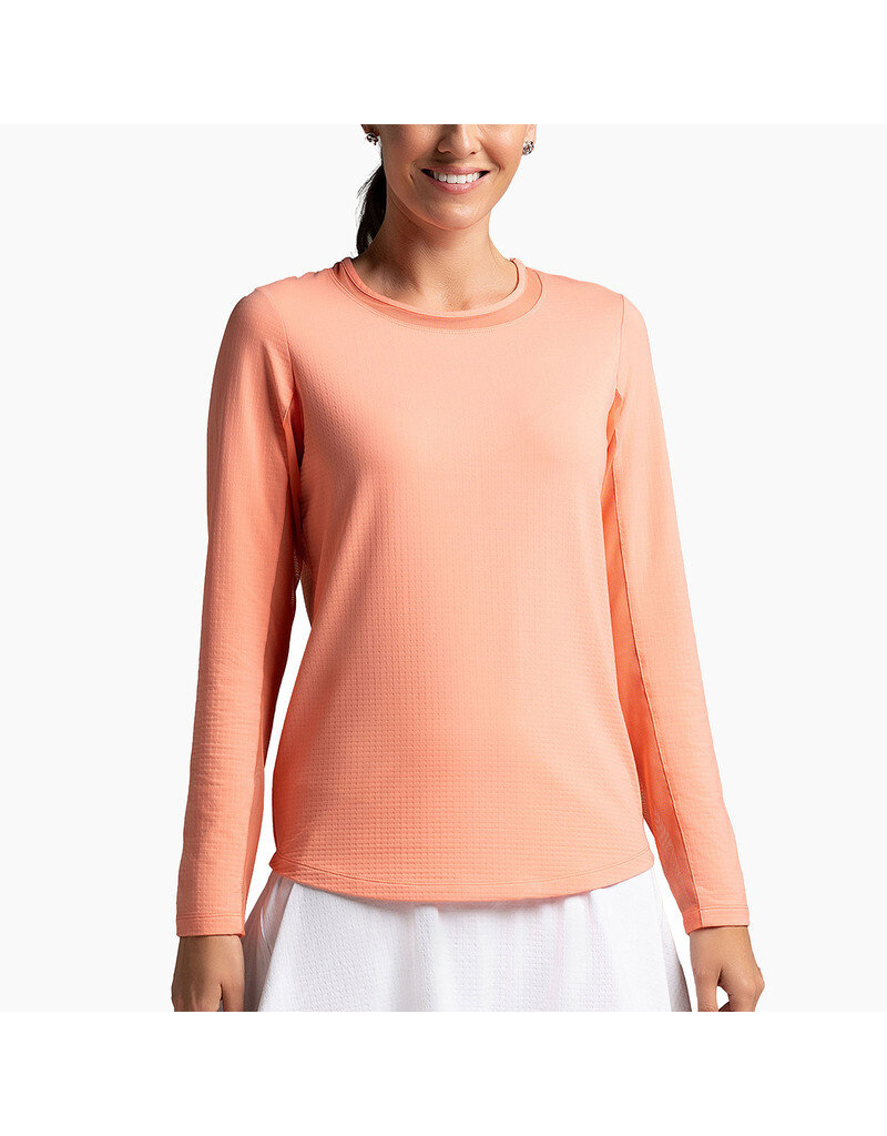IBKul IBKul Solid Long Sleeve Crew with Mesh Peach