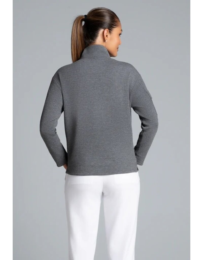IBKul IBKul 1/4 Zip Solid Popcorn Stitch Pullover Black Heather