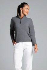 IBKul IBKul 1/4 Zip Solid Popcorn Stitch Pullover Black Heather