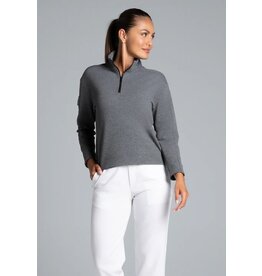 IBKul IBKul 1/4 Zip Solid Popcorn Stitch Pullover Black Heather