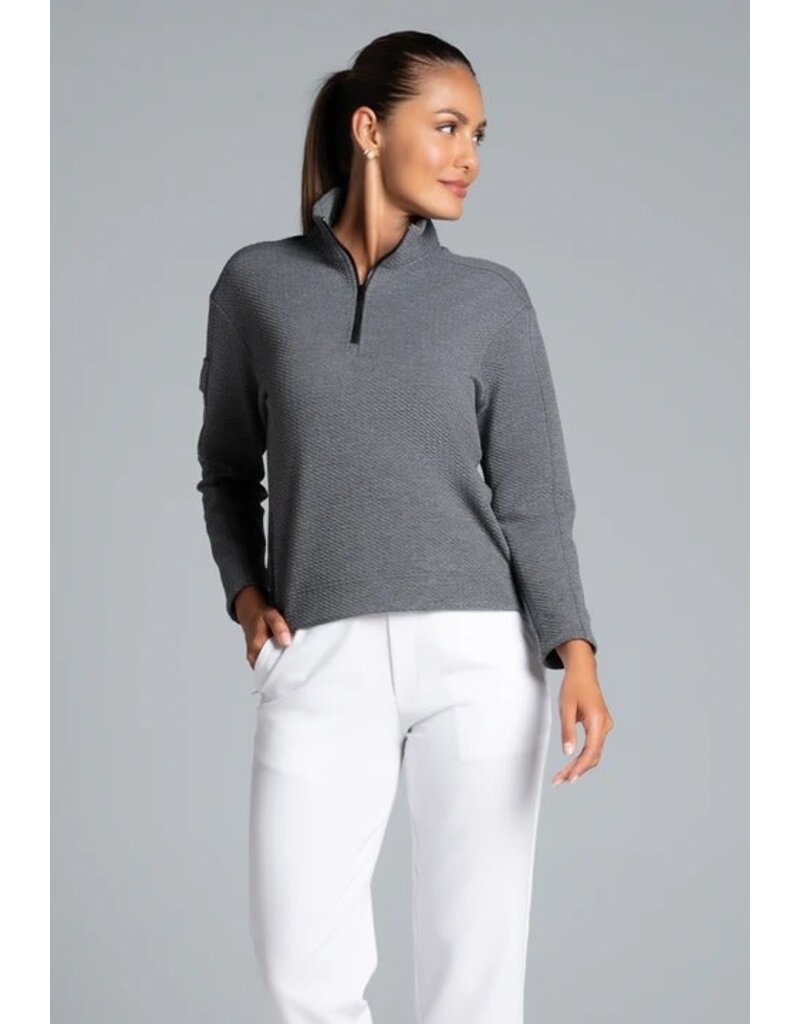 IBKul IBKul 1/4 Zip Solid Popcorn Stitch Pullover Black Heather
