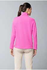 IBKul IBKul 1/4 Zip Solid Popcorn Stitch Pullover Hot Pink