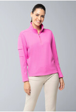 IBKul IBKul 1/4 Zip Solid Popcorn Stitch Pullover Hot Pink