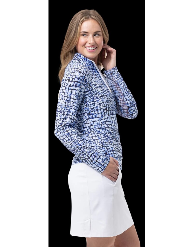San Soleil San Soleil Solcool Print Mock Long Sleeve Cubicle Blue