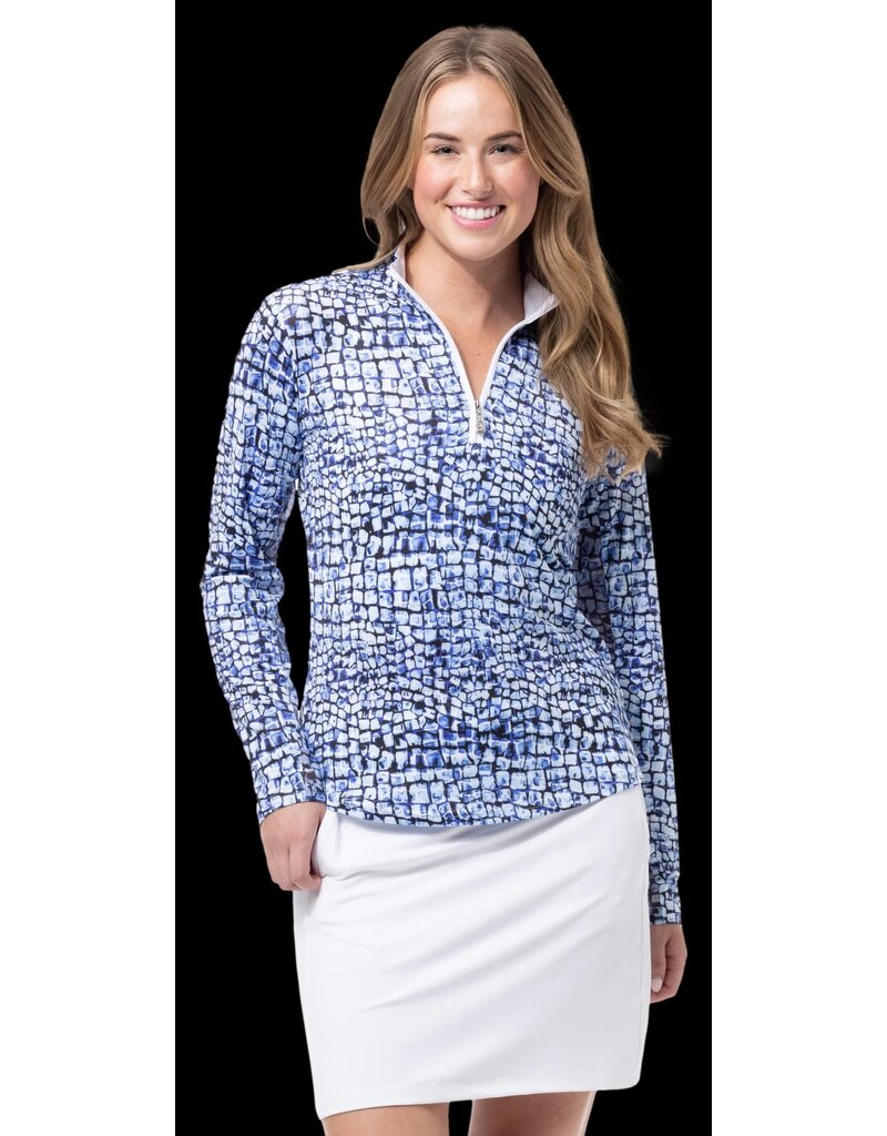 San Soleil San Soleil Solcool Print Mock Long Sleeve Cubicle Blue