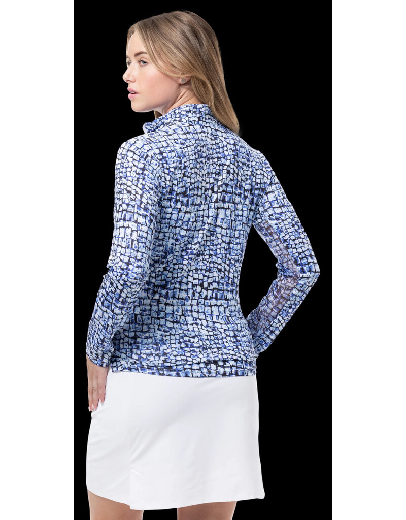 San Soleil San Soleil Solcool Print Mock Long Sleeve Cubicle Blue