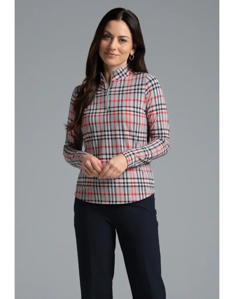 IBKul IBKul Judith Long Sleeve Mock Grey/Red