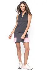 Golftini Golftini Sleeveless Zip Stretch Polo Slate/Rose Pink