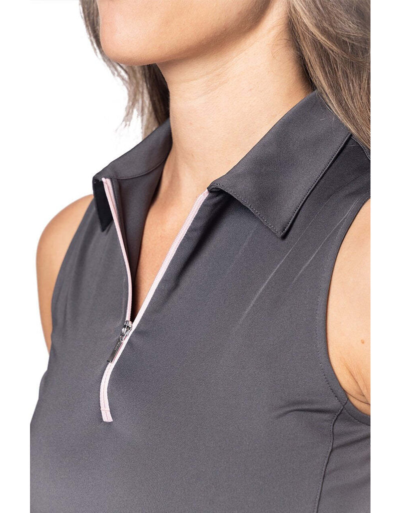 Golftini Golftini Sleeveless Zip Stretch Polo Slate/Rose Pink