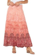 Liverpool Los Angeles Liverpool Tiered Woven Maxi Skirt with Smocked Waist Mauve Ombre Paisley