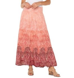 Liverpool Los Angeles Liverpool Tiered Woven Maxi Skirt with Smocked Waist Mauve Ombre Paisley