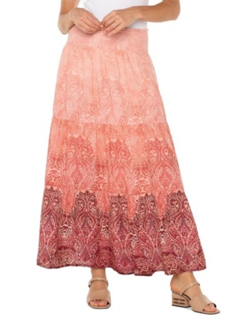 Liverpool Los Angeles Liverpool Tiered Woven Maxi Skirt with Smocked Waist Mauve Ombre Paisley