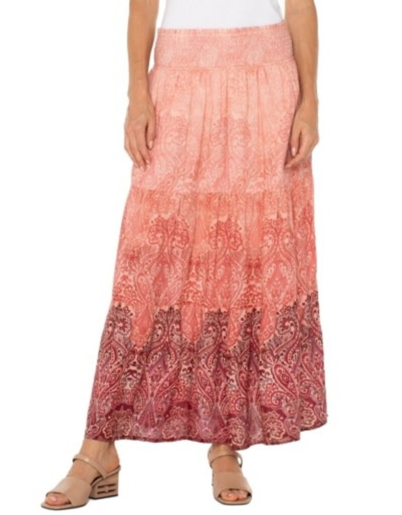 Liverpool Los Angeles Liverpool Tiered Woven Maxi Skirt with Smocked Waist Mauve Ombre Paisley