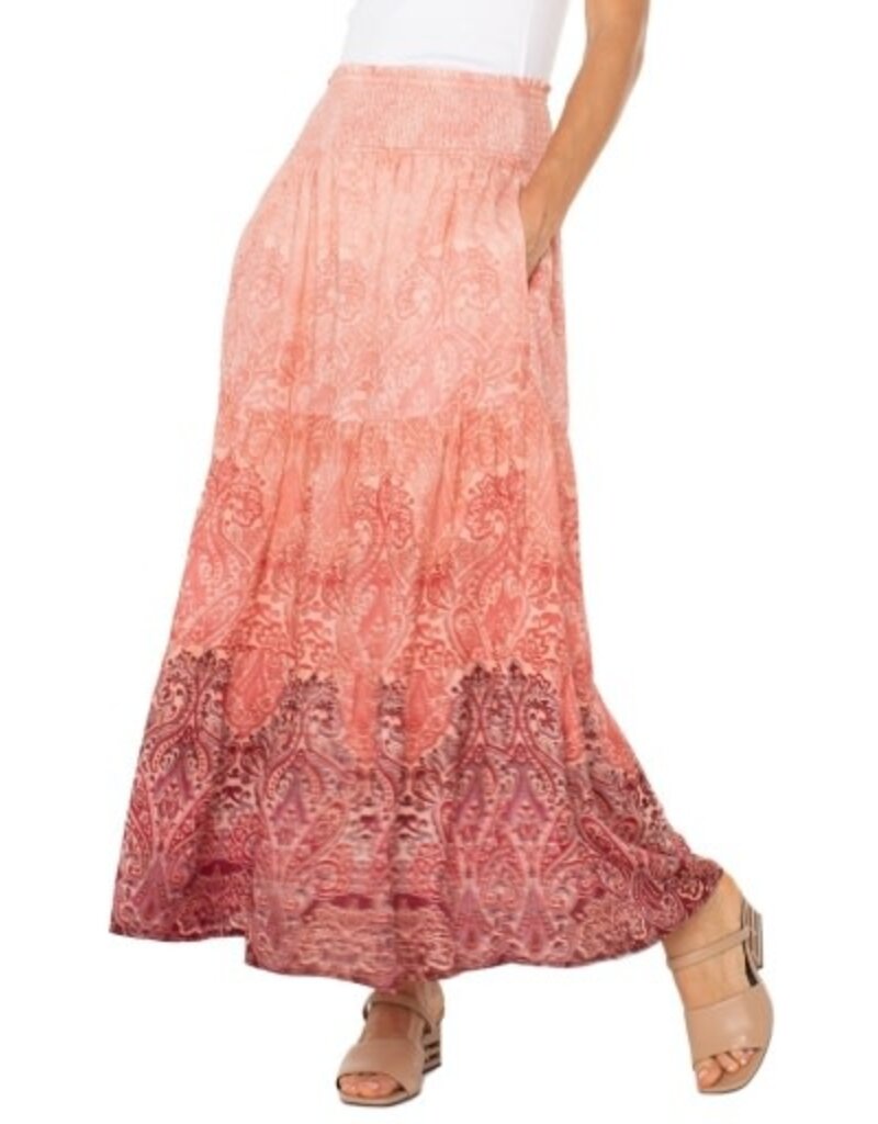 Liverpool Los Angeles Liverpool Tiered Woven Maxi Skirt with Smocked Waist Mauve Ombre Paisley