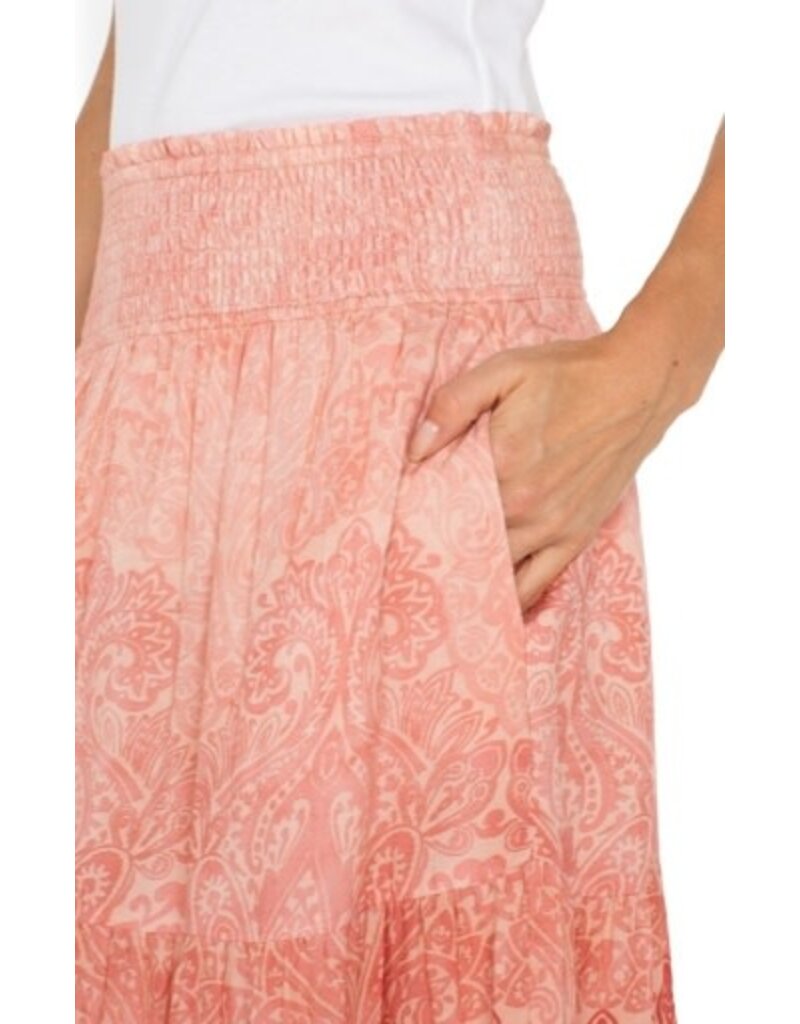 Liverpool Los Angeles Liverpool Tiered Woven Maxi Skirt with Smocked Waist Mauve Ombre Paisley