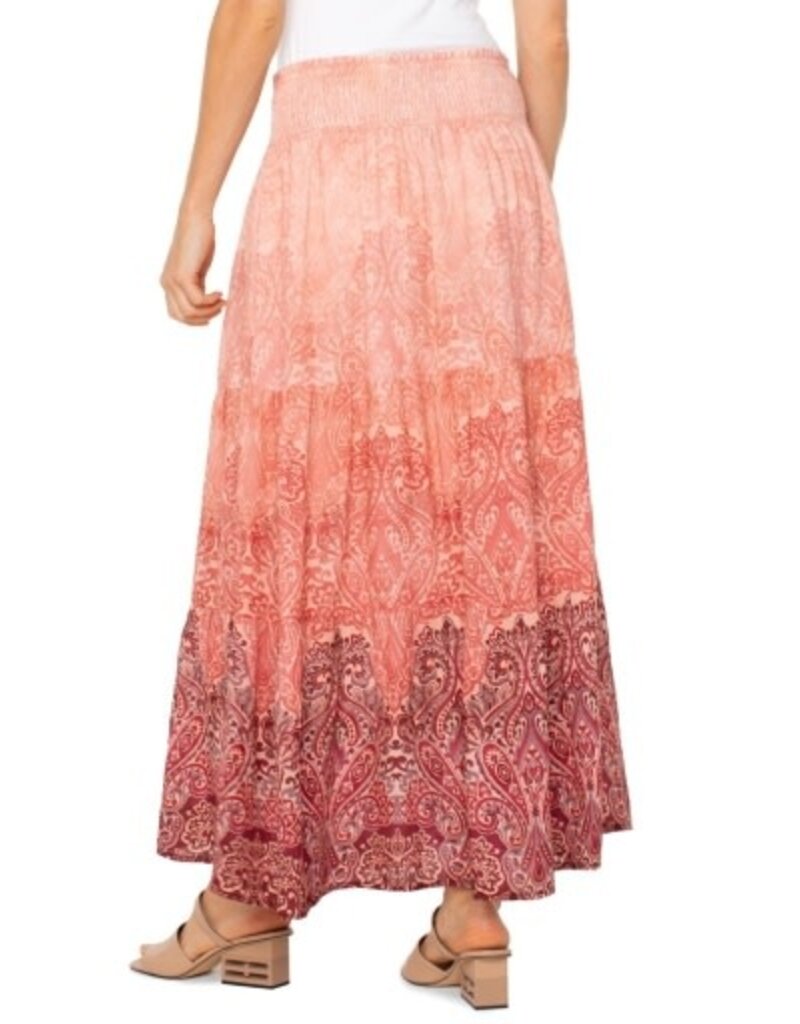 Liverpool Los Angeles Liverpool Tiered Woven Maxi Skirt with Smocked Waist Mauve Ombre Paisley