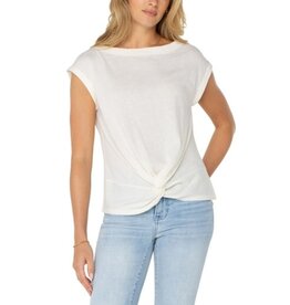 Liverpool Los Angeles Liverpool Short Sleeve Boat Neck Knot Front Knit Top