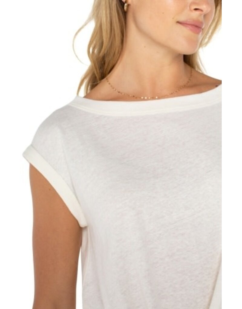 Liverpool Los Angeles Liverpool Short Sleeve Boat Neck Knot Front Knit Top