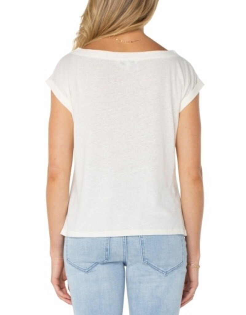 Liverpool Los Angeles Liverpool Short Sleeve Boat Neck Knot Front Knit Top