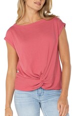 Liverpool Los Angeles Liverpool Short Sleeve Boat Neck Knot Front Knit Top