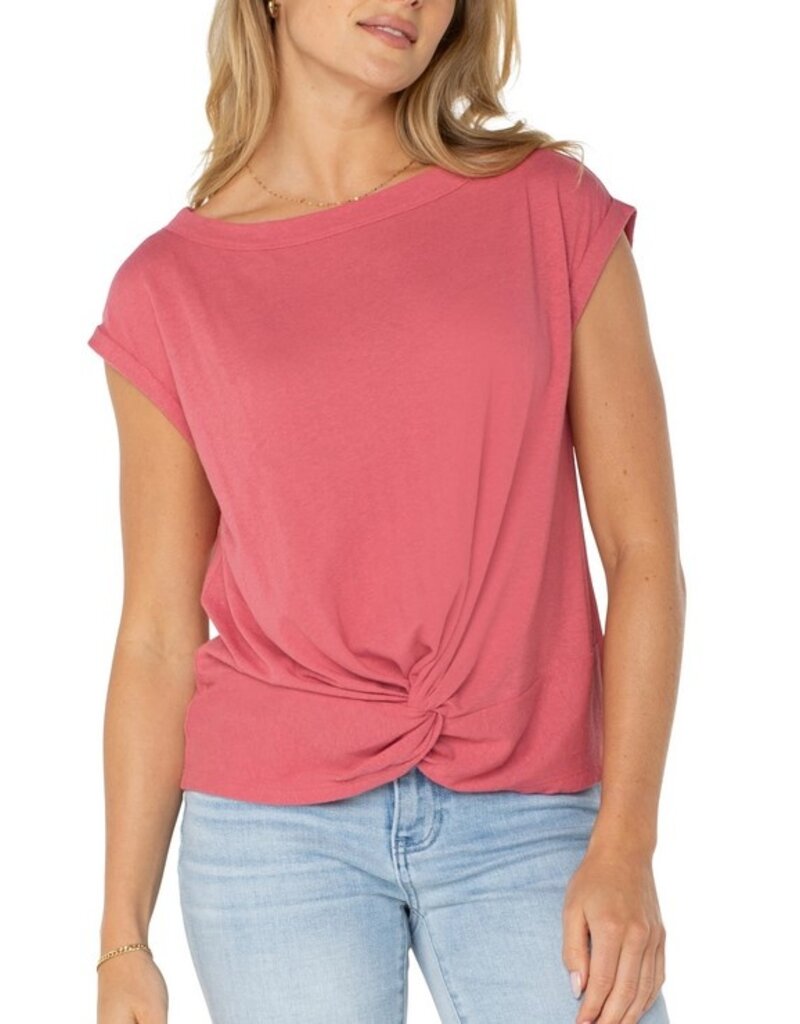 Liverpool Los Angeles Liverpool Short Sleeve Boat Neck Knot Front Knit Top
