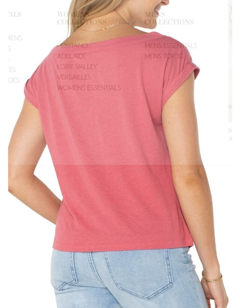 Liverpool Los Angeles Liverpool Short Sleeve Boat Neck Knot Front Knit Top