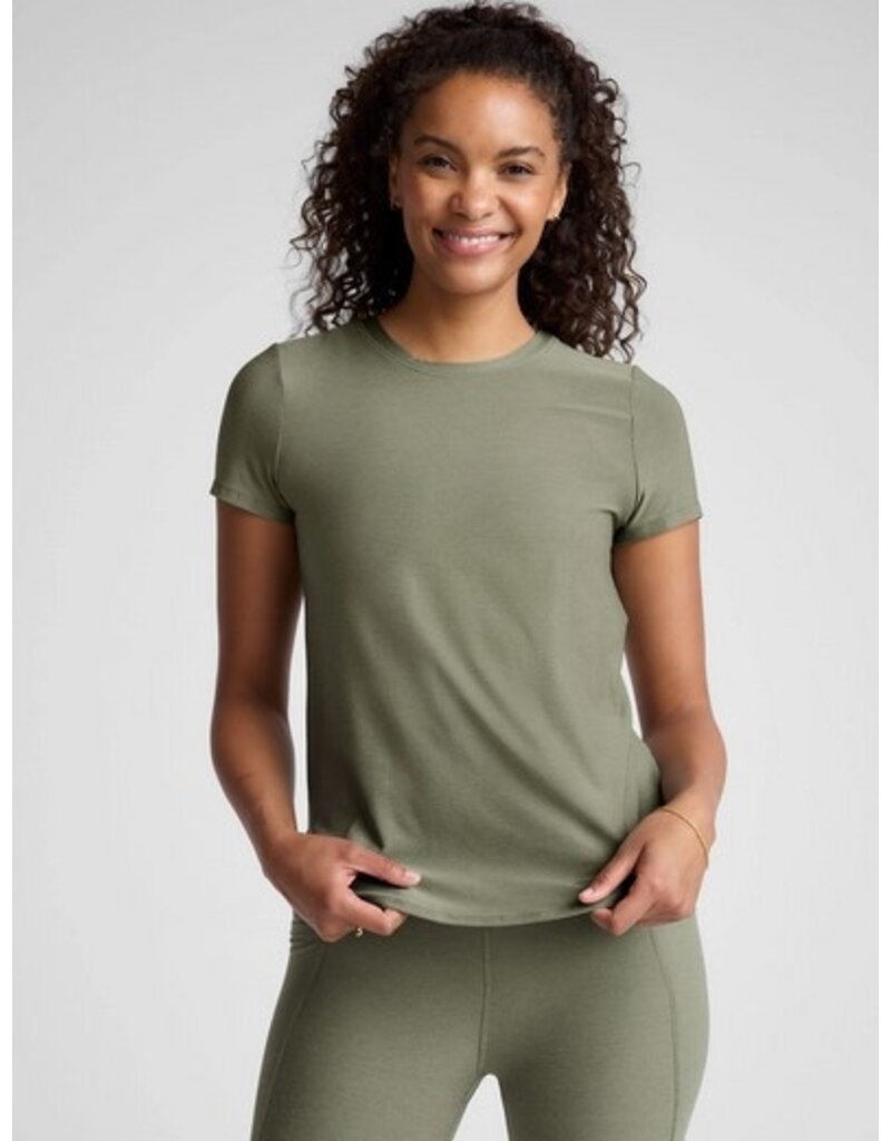 Beyond Yoga Beyond Yoga Featherweight On the Down Low Tee Grey Sage Heather