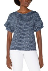 Liverpool Los Angeles Liverpool Half Sleeve Drop Shoulder Crew Neck Knit Top with Ruffle
