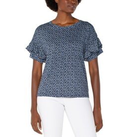 Liverpool Los Angeles Liverpool Half Sleeve Drop Shoulder Crew Neck Knit Top with Ruffle