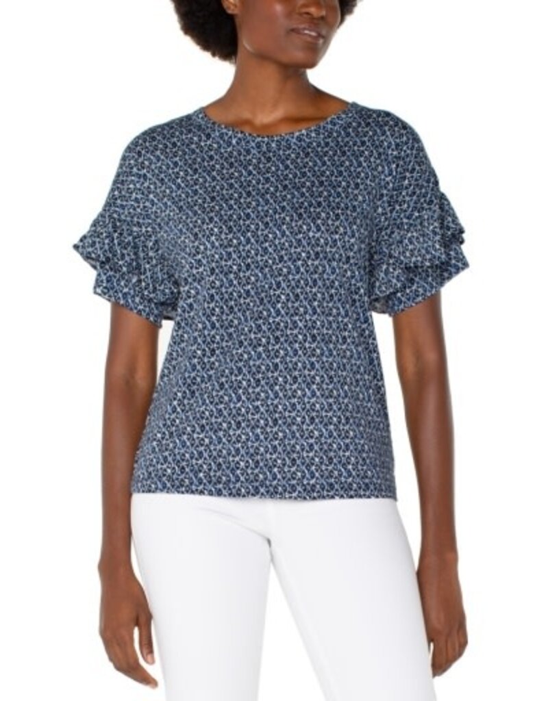 Liverpool Los Angeles Liverpool Half Sleeve Drop Shoulder Crew Neck Knit Top with Ruffle