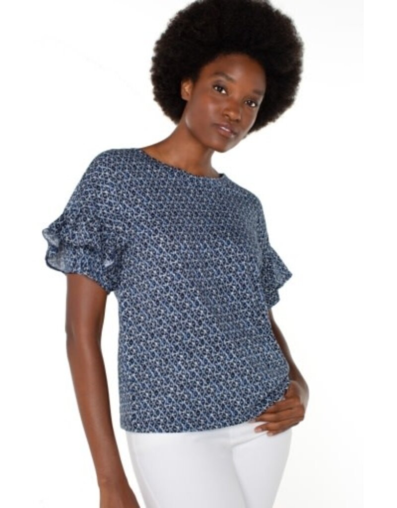 Liverpool Los Angeles Liverpool Half Sleeve Drop Shoulder Crew Neck Knit Top with Ruffle