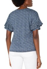 Liverpool Los Angeles Liverpool Half Sleeve Drop Shoulder Crew Neck Knit Top with Ruffle