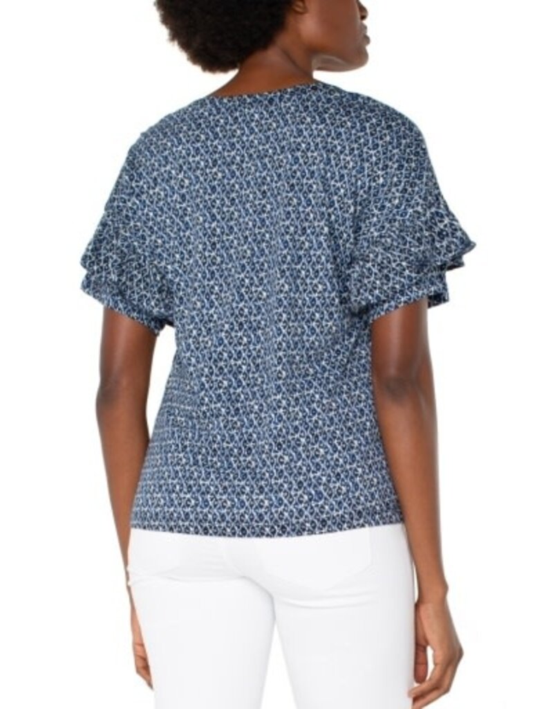 Liverpool Los Angeles Liverpool Half Sleeve Drop Shoulder Crew Neck Knit Top with Ruffle