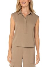 Liverpool Los Angeles Liverpool Sleeveless Cropped Shirt with Encased Elastic at Waist