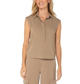 Liverpool Los Angeles Liverpool Sleeveless Cropped Shirt with Encased Elastic at Waist