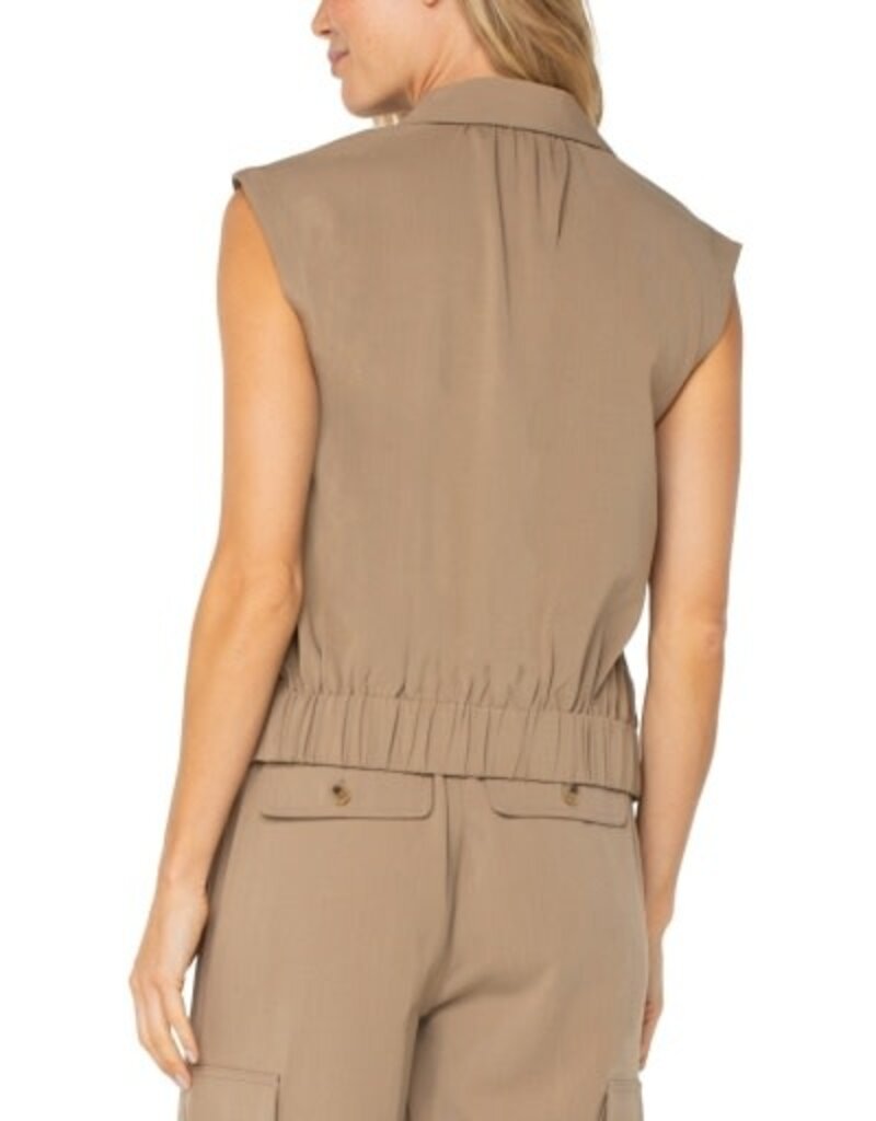 Liverpool Los Angeles Liverpool Sleeveless Cropped Shirt with Encased Elastic at Waist