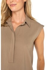 Liverpool Los Angeles Liverpool Sleeveless Cropped Shirt with Encased Elastic at Waist