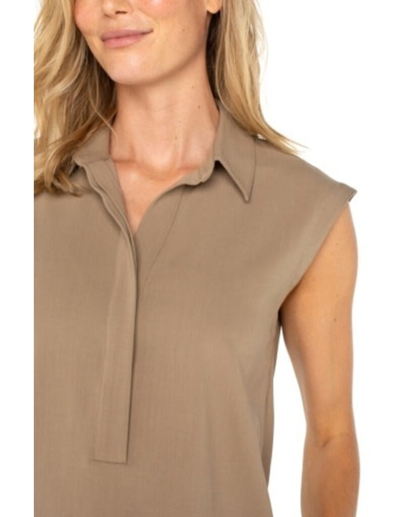 Liverpool Los Angeles Liverpool Sleeveless Cropped Shirt with Encased Elastic at Waist