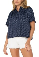 Liverpool Los Angeles Liverpool Half Sleeve Button Front Shirred Woven Blouse